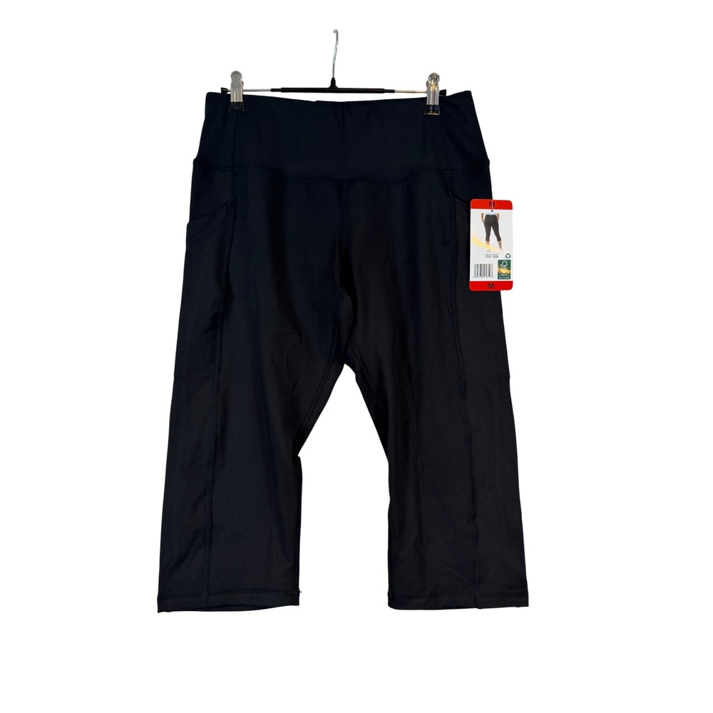 32 Degrees Cool Womens Black High Waisted Capri Leggings Pockets •M• Yoga Pilate